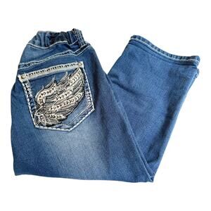 Love Indigo Denim CAPRI JEANS Women's 10P Stretch Rhinestone Angel Wing Pockets